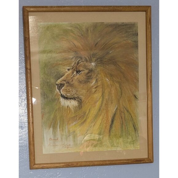 Lion Pastel Drawing by Priscilla P. Forster 5-14-02 Framed Wood Frame Glass - Picture 13 of 15